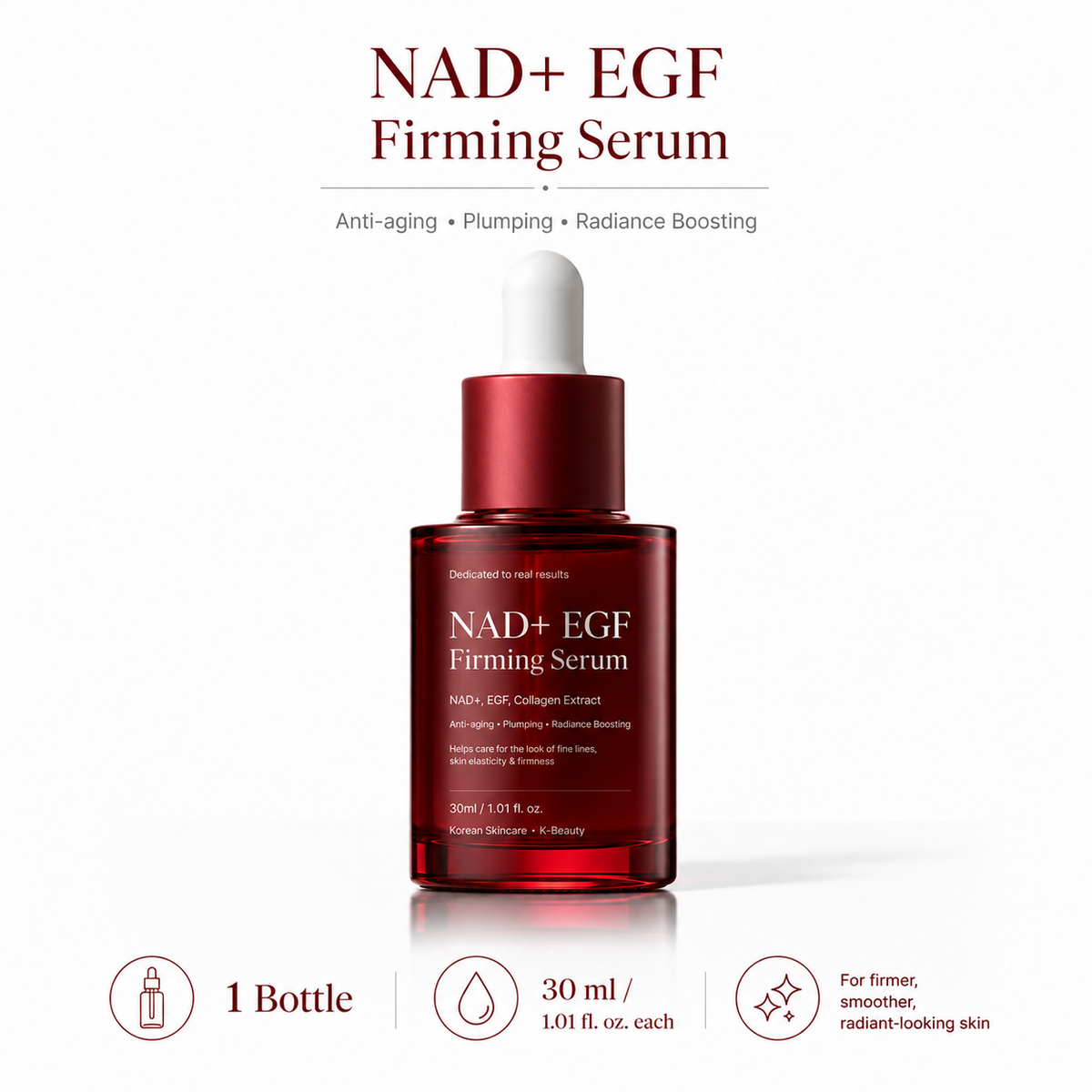 NAD+ EGF Firming Serum bottle with translucent serum texture